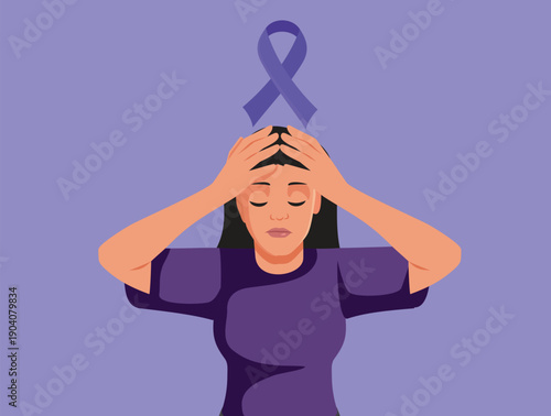 Vector Poster for Epilepsy Medical Condition Awareness. Woman suffering from neurological disease having a headache 

