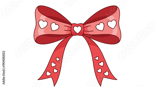 Red bow with heart pattern illustration on white background