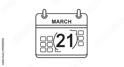 March 21 calendar icon with tear off page on white background