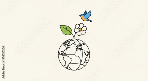 Earth with a flower and a bird eco friendly symbol nature conservation concept