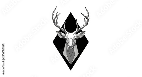 Stylized illustration of a stag head with large antlers.