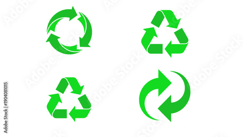A set of recycling and circular economy symbols representing reuse and sustainability.