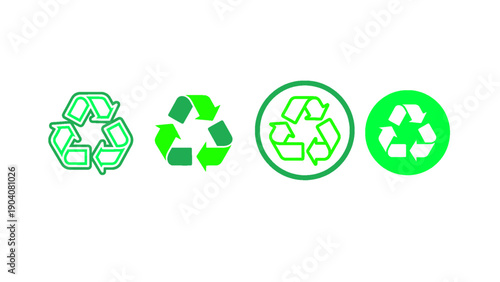 An icon set illustrating recycling processes and environmental symbols.