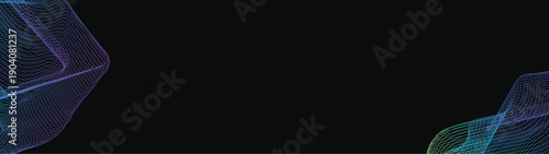 Abstract Modern vector long banner gradient dark spiral circle line wave illustration black background with arrows and copy space for text waves shape for business technology sphere EPS 10