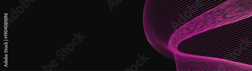 Abstract Modern vector long banner gradient dark spiral circle line wave illustration black background with arrows and copy space for text waves shape for business technology sphere EPS 10