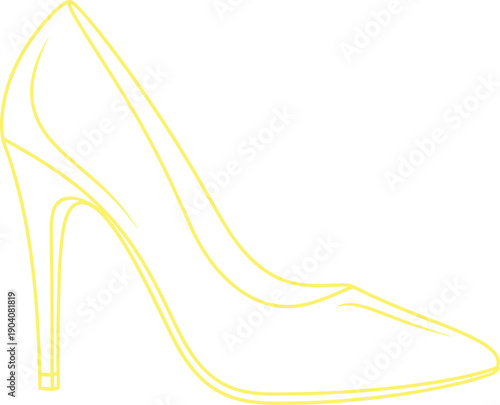 High heel outline, stiletto shoe sketch, fashion footwear art, elegant shoe design, stylish pump illustration, yellow line drawing