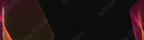 Abstract Modern vector long banner gradient dark spiral circle line wave illustration black background with arrows and copy space for text waves shape for business technology sphere EPS 10