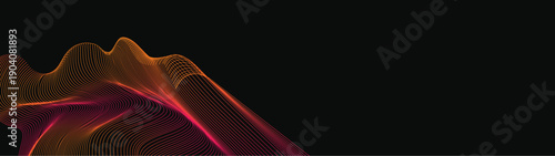 Abstract Modern vector long banner gradient dark spiral circle line wave illustration black background with arrows and copy space for text waves shape for business technology sphere EPS 10