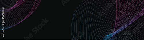 Abstract Modern vector long banner gradient dark spiral circle line wave illustration black background with arrows and copy space for text waves shape for business technology sphere EPS 10