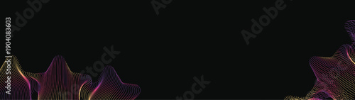 Abstract Modern vector long banner gradient dark spiral circle line wave illustration black background with arrows and copy space for text waves shape for business technology sphere EPS 10