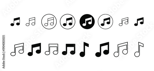 Black Music Notes Vector Icons Set
