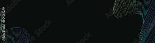 Abstract Modern vector long banner gradient dark spiral circle line wave illustration black background with arrows and copy space for text waves shape for business technology sphere EPS 10