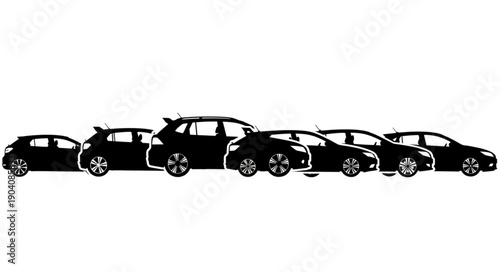 Silhouettes of various cars lined up in a row.