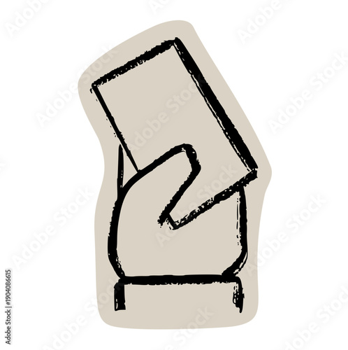 Referee card scrapbook, doodle, sticker, collage, icon: hand drawn illustration of hand holding yellow or red card for soccer, foul