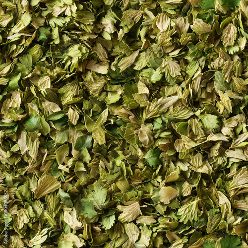 Seamless photorealistic tiling pattern of dried cilantro flakes
