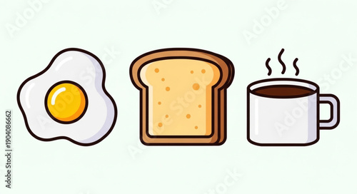 Simple illustration of fried egg toast and coffee for breakfast.