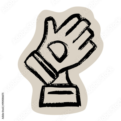 Sports glove and safety work wear sticker, scrapbook, doodle: hand drawn illustration of baseball mitt, goalkeeper gear, protective equipment, and fitness icon