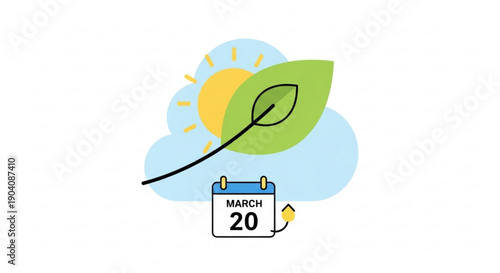 Spring calendar springtime march 20th leaf green sun cloud