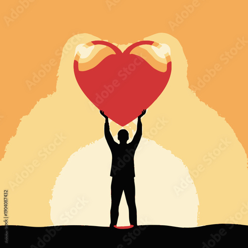 Man Holding Red Heart Shape.