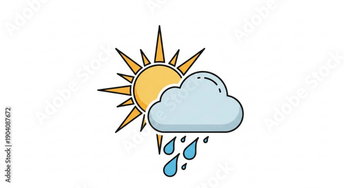Weather forecast icon with sun and rain cloud sunshine and raindrops
