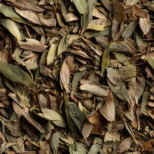 Seamless photorealistic tiling pattern of dried sage flakes