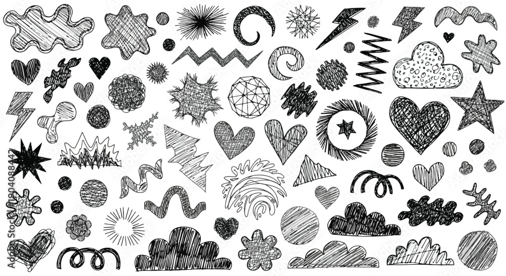 Fototapeta premium Hand drawn doodle elements collection with various shapes and textures.