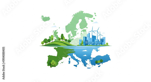 European Union Climate Action and Environmental Sustainability Concept Illustration
