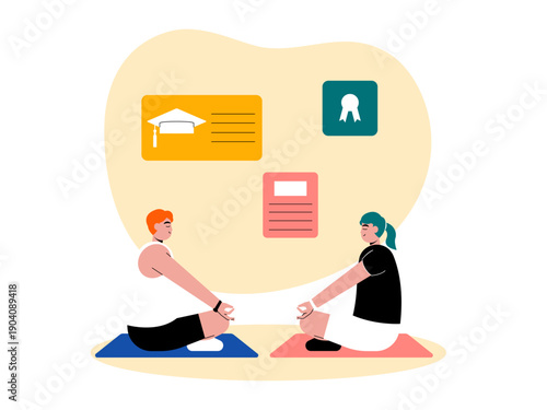 A course of health and self-care activities might be meditation or yoga. Course illustrations. Flat vector illustration concepts.