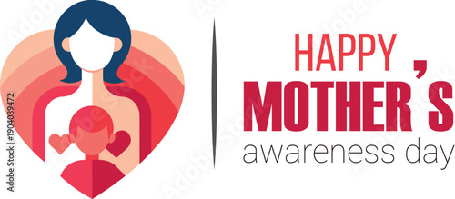 Heartwarming illustration celebrating mother's awareness day, depicting maternal love and care within a vibrant heart symbol.