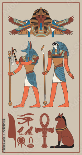 Ancient Egyptian Patterns and Symbols Illustrations in One Set