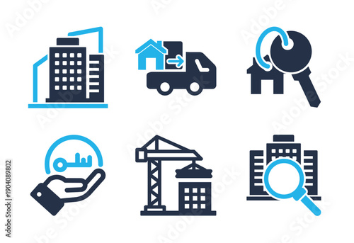 Building Construction and Home Moving Services icon set. Solid glyph series icons