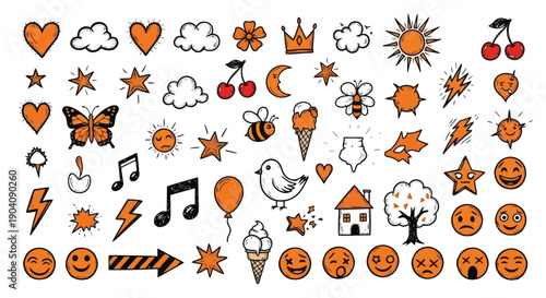 Collection of Hand Drawn Doodle Icons and Symbols.