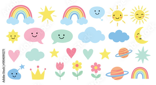 Cute Cartoon Elements Collection for Childrens Design.