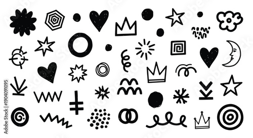 Hand drawn doodle elements collection abstract shapes.