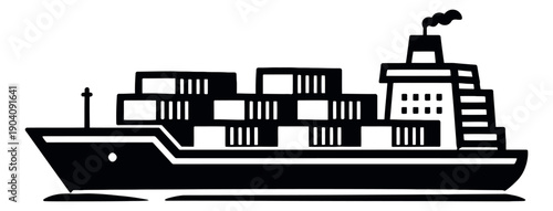 Simple graphic illustration of a cargo ship depicting transporting cargo for logistics and transport