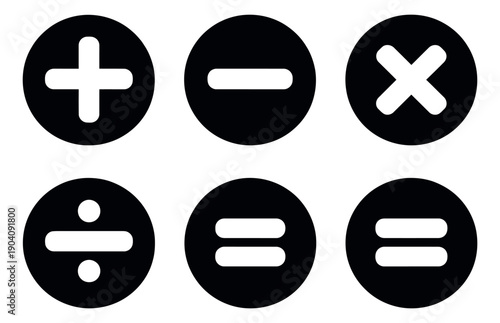 Modern icon mathematical symbols set featuring plus, minus, multiply, divide, and equals signs for education and interface design