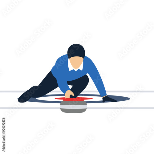 Curling athlete in action on ice rink with stone