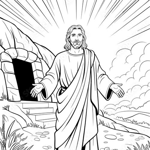 Resurrection scene coloring page of jesus