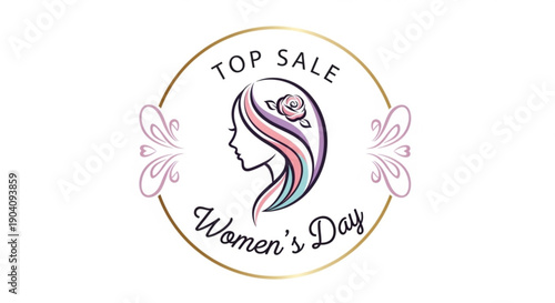 Women's day top sale logo with colorful hair and flower emblem
