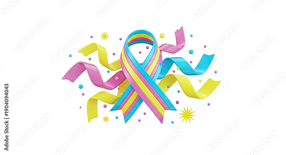Obraz premium Pansexual Pride Ribbon with Confetti and Stars