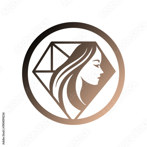 Elegant woman profile silhouette inside diamond shape for beauty salon luxury brand