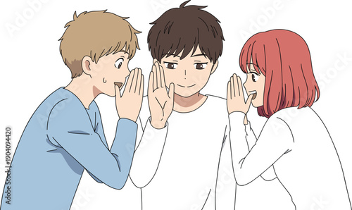 Friends Whispering Secrets and Gossiping to a Young Man Vector Illustration - Communication and Social Interaction Concept