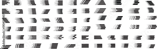 Abstract geometric motion blur silhouettes set, distorted grid and stripe patterns