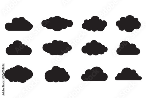 set of vector illustrations of clumpy clouds . weather cloud black icons sky clouds set . eps 10
