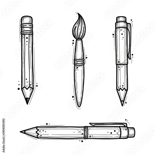 Drawing of a writing instruments set.