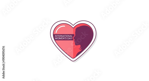 International women's day heart symbol with silhouette and pink purple colors