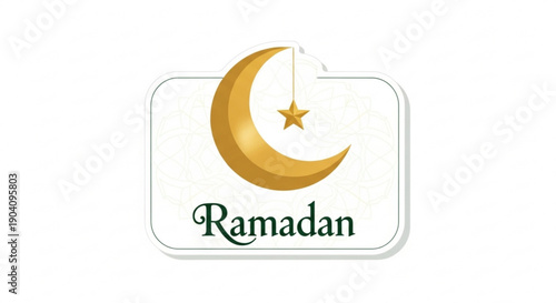 Golden crescent moon and star ramadan icon on white background
