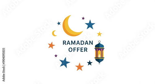 Ramadan offer promotion with crescent moon lantern stars