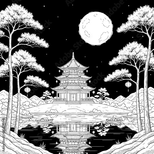 Full Moon Over Pagoda