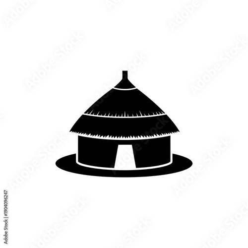 flat black silhouette icon of African hut with thatched roof, African World Heritage Day concept